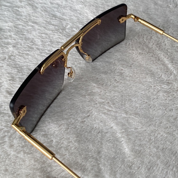 Versace Rectangular Rimless Sunglasses (Gold/Gray) - Picture 6 of 13